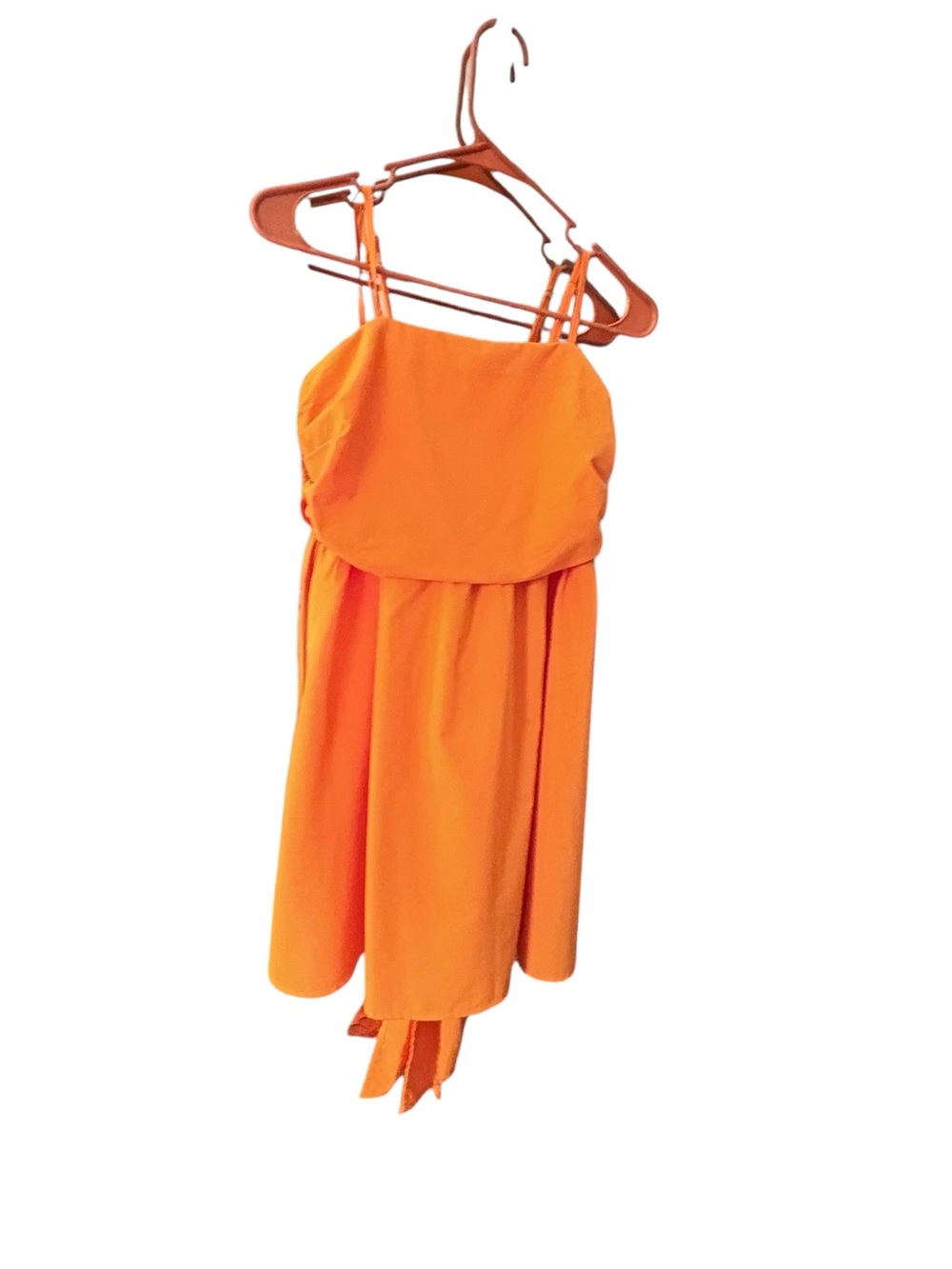 Bright Orange Spaghetti Strap Large Back Bow Mini Dress sz M - Picture 2 of 7